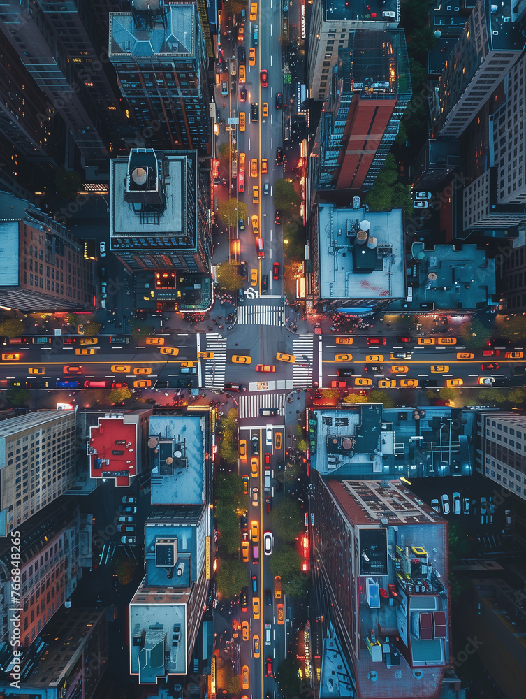 Obraz premium Bustling City Intersection at Twilight