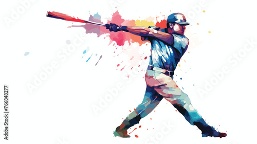 Watercolor Baseball Man Flat vector isolated on white