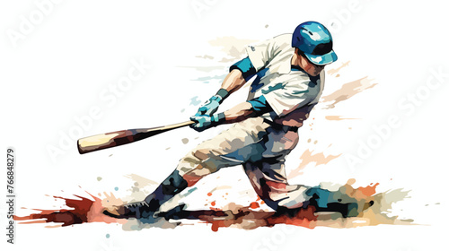 Watercolor Baseball Man Flat vector isolated on white