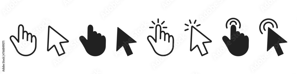 Computer mouse click cursor icons set. Cursor arrow and hand clicking ...