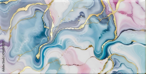 Generative AI colorful marble gold wave