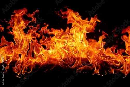 Fire, flames on black background, high resolution photo
