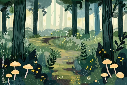 Illustration of a fairytale forest