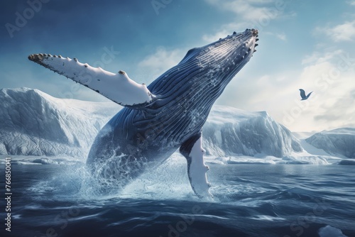 Humpback whale leaps from the water in a dramatic breach  © robfolio