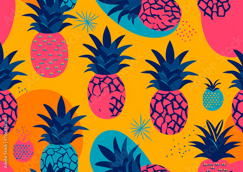 simple and minimalist pinapple fruit illustration seamless pattern, flat vector, modern colorful style
