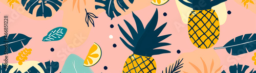 simple and minimalist pinapple fruit illustration seamless pattern, flat vector, modern colorful style