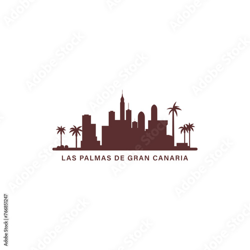 Las Palmas de Gran Canaria cityscape skyline city panorama vector flat modern logo icon. Spain, Canary resort town emblem idea with landmarks and building silhouettes. Isolated graphic	
