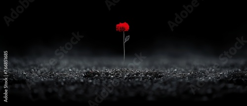   Red rose in grassy field at night