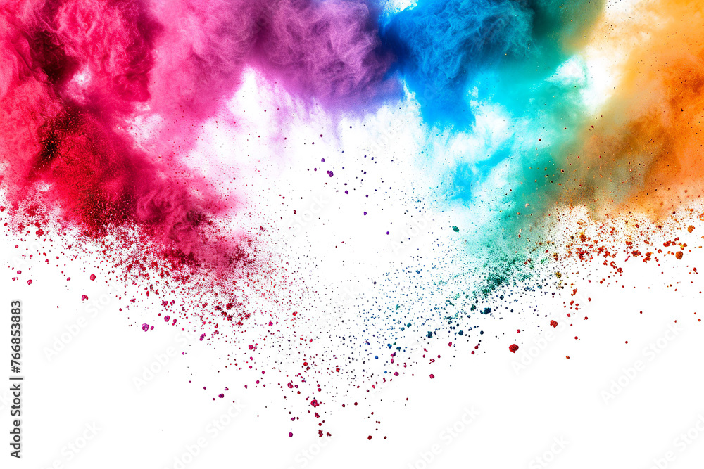 Colorful rainbow holi paint color powder explosion ring frame with copy space on white background peace rgb beautiful party concept