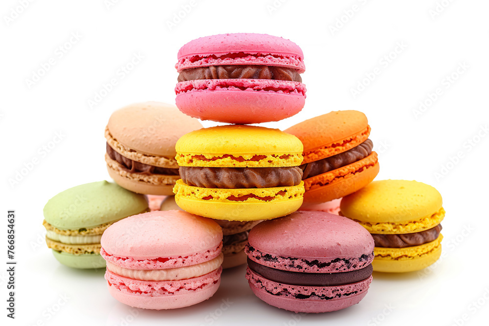 Sweet and colourful french macaroons or macaron on white background, Dessert. Sweet and colourful french macaroons or macaron on white background, Dessert.