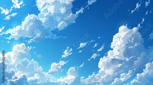 White clouds contrasted against a blue summer sky. © Emil