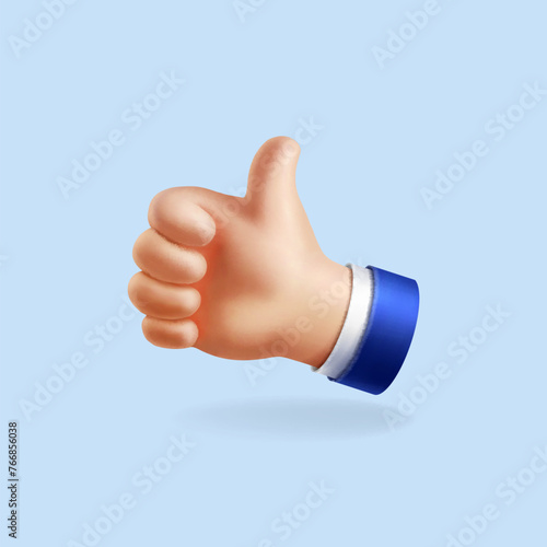 Thumb up hands gesture. 3D cartoon like icon. Success sign, approve symbol. Vector © lightgirl