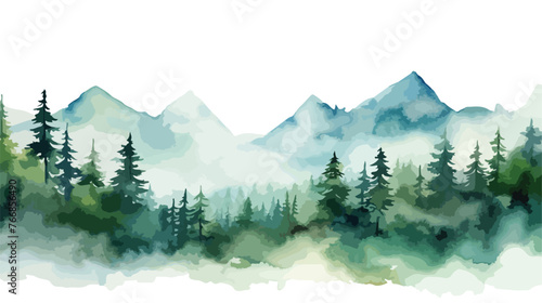 Watercolor Mountain Landscape Flat vector 