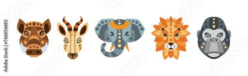Animal Portrait Made in Unique Geometrical Flat Style Vector Set