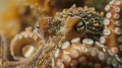 detailed closeup of an octopus underwater showcasing its tentacles, camouflage, and body texture with focus on the creature’s role in the ocean and deep-sea habitat