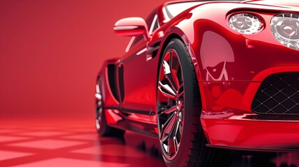 closeup of red luxury car on vibrant red background , premium vehicle with elegant design and polished finish