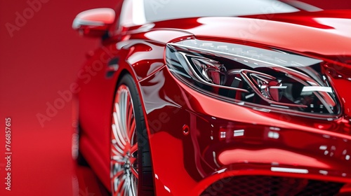 luxury red car on deep red background , closeup of sleek design with premium vehicle performance , elegant and modern style for automotive luxury