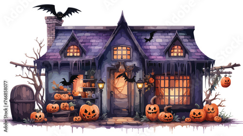 Watercolor spooky Halloween shop Flat vector 