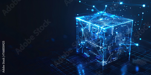 Hologram virtual digital blocks and security blockchain technology idea concept design