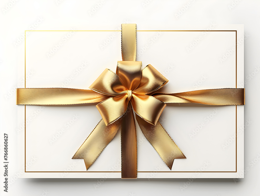 A white gift voucher with a gold ribbon and bow, isolated on a white background. It can be used for promotions, discounts, and special occasions. A white gift voucher with a gold ribbon and bow, isolated on a white background. It can be used for promotions, discounts, and special occasions.