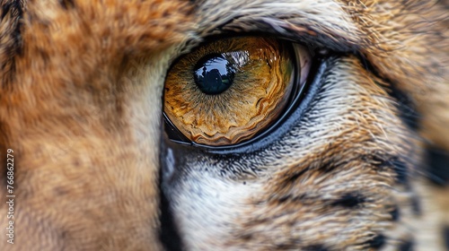 wild cheetah eye closeup, powerful predator with a sharp and dangerous gaze in the jungle