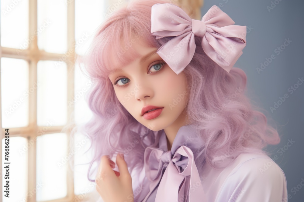 Coquette aesthetic-inspired silk ribbon hair bow in soft lavender hue, featuring intricate lace detailing and satin finish for a touch of playful sophistication Coquette aesthetic-inspired silk ribbon hair bow in soft lavender hue, featuring intricate lace detailing and satin finish for a touch of playful sophistication
