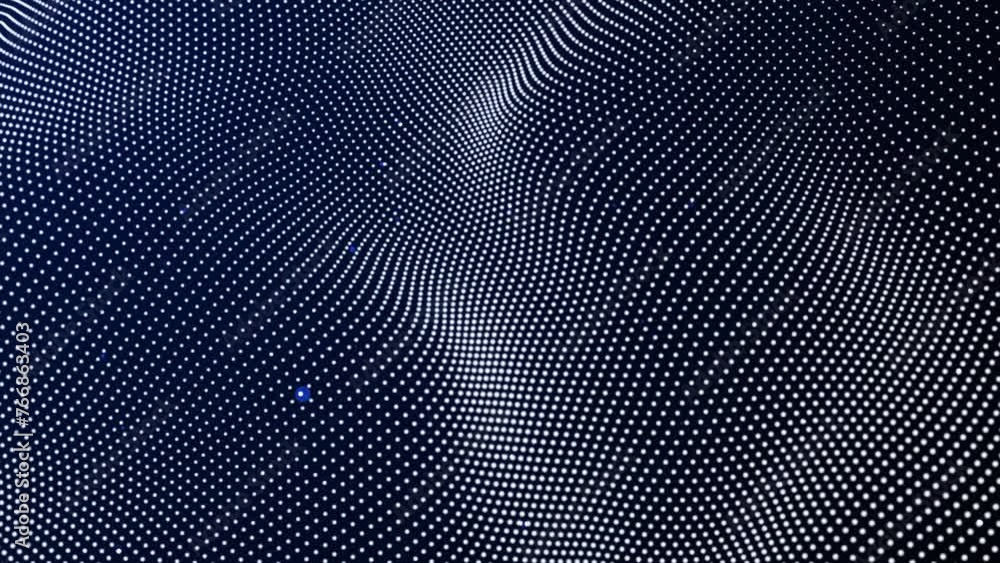 Abstract dynamic white dots with black background connection network ...