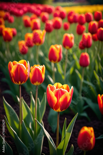 Colourful tulip garden in spring
