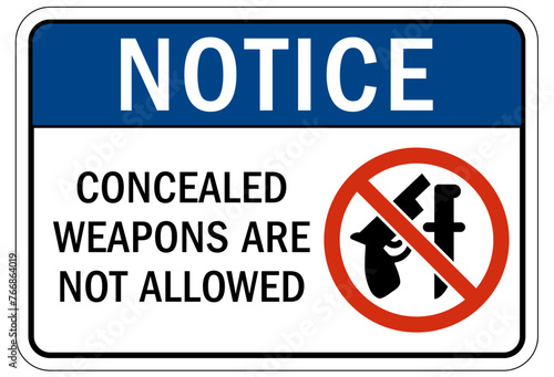 No concealed weapon warning sign
