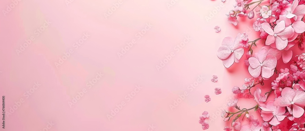   Pink Background with Pink Flowers on Bottom Image