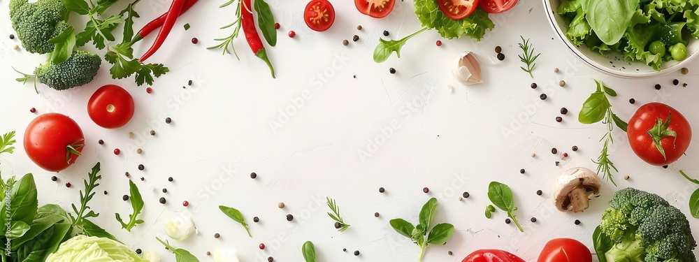 healthy and clean eating layout featuring a variety of fresh vegetables ingredients for salad with a focus on diet nutrition presented on a white table background healthy and clean eating layout featuring a variety of fresh vegetables ingredients for salad with a focus on diet nutrition presented on a white table background
