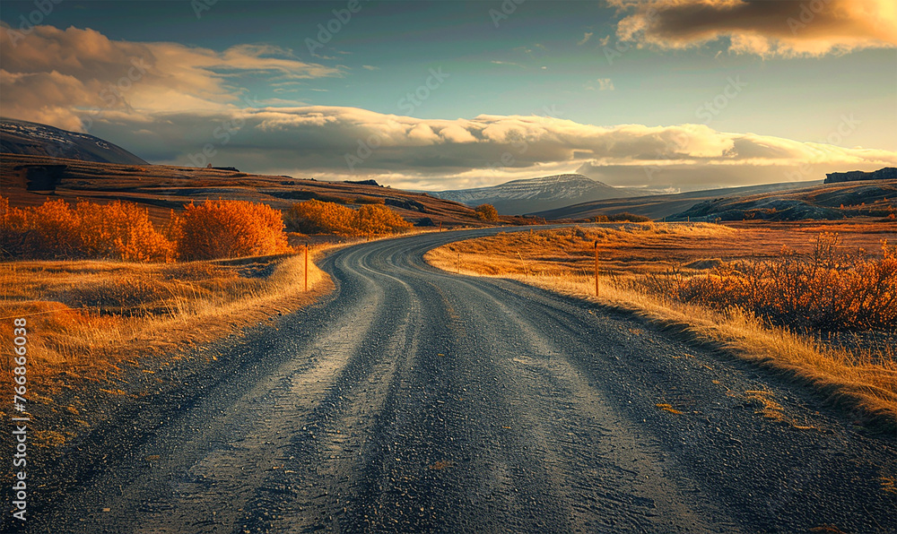 Fototapeta premium Winding road, barren autumn land
