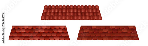 Red roof tile texture pattern for house top vector. Clay rooftop cartoon illustration. Home wooden cover in terracotta color design. Brown classic outdoor isolated surface decoration element
