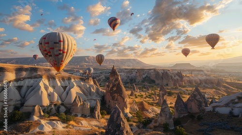 Cappadocia in Anatolia, Turkey is known for its stunning volcanic rock formations, particularly photo