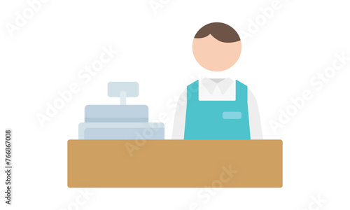 レジと男性店員のイラスト