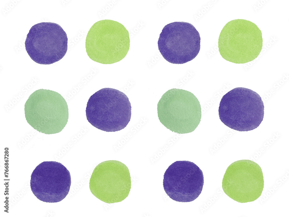 紫と緑の水玉模様の水彩テクスチャ