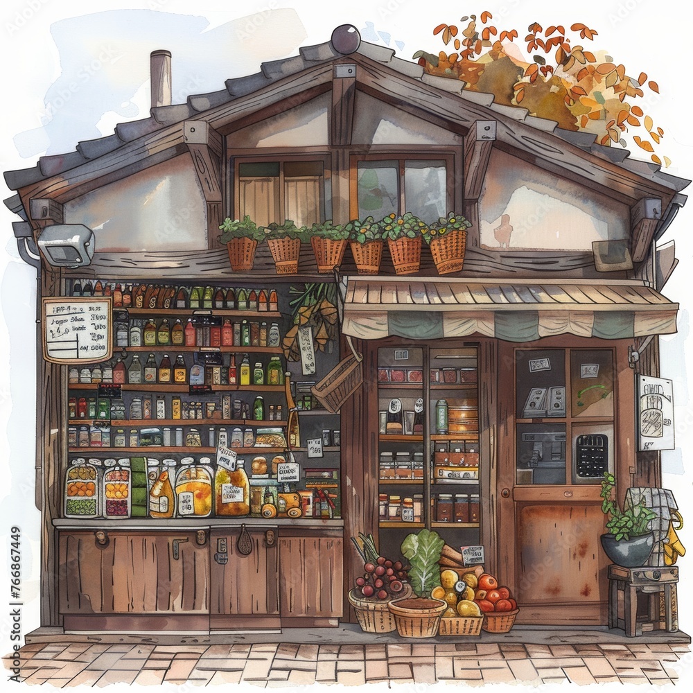 Charming Rustic Corner Store Illustration
