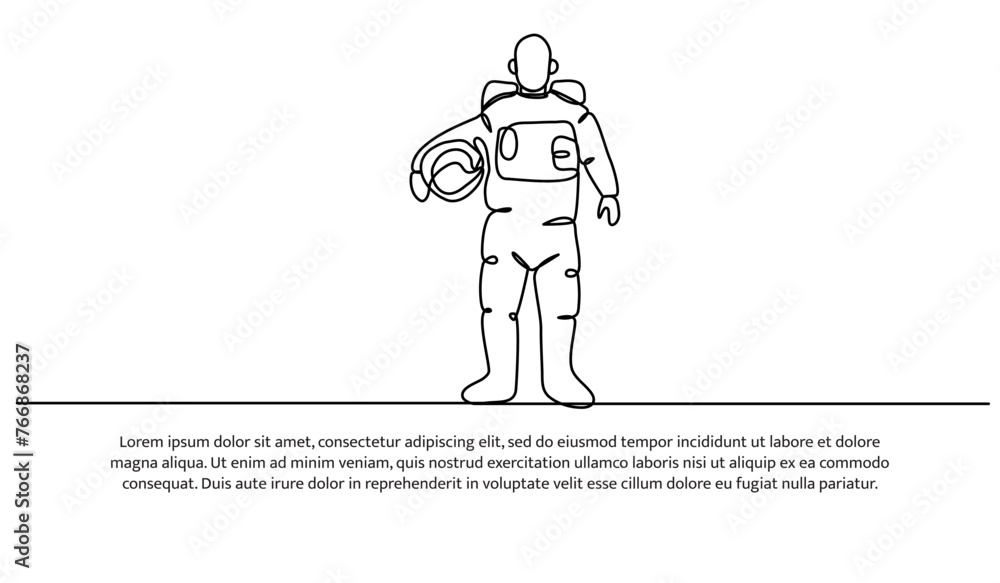 Continuous line design of Spaceman  travel  concept design. Decorative elements drawn on a white background.