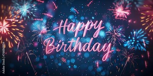 A dynamic birthday card with fireworks exploding around for birthday