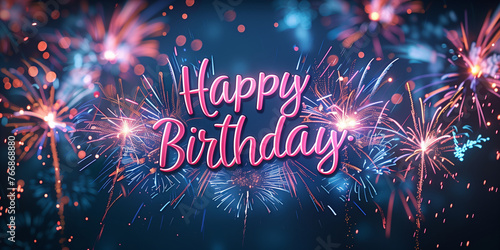 A dynamic birthday card with fireworks exploding around for birthday