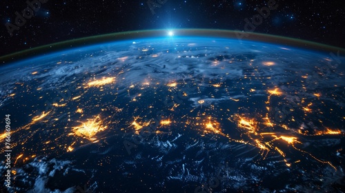 Global network concept on earth, view from space.