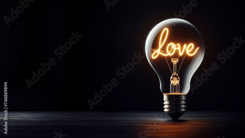 Warm Glow of Love: Light Bulb Glows with 'Love' Filament, Filling the Space with Heartfelt Affection