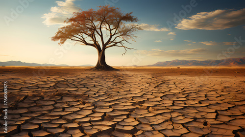 Cracked trees on the ground, drought and global warming