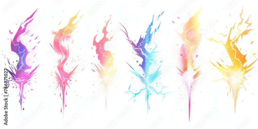 Enchanted lightning, light effects of the battle of magicians on a white background Enchanted lightning, light effects of the battle of magicians on a white background