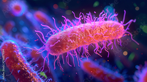 Escherichia coli under a microscope 