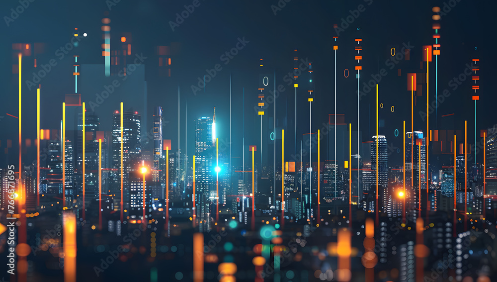 Future city glowing neon, cyberpunk city, cityscape in the background.
