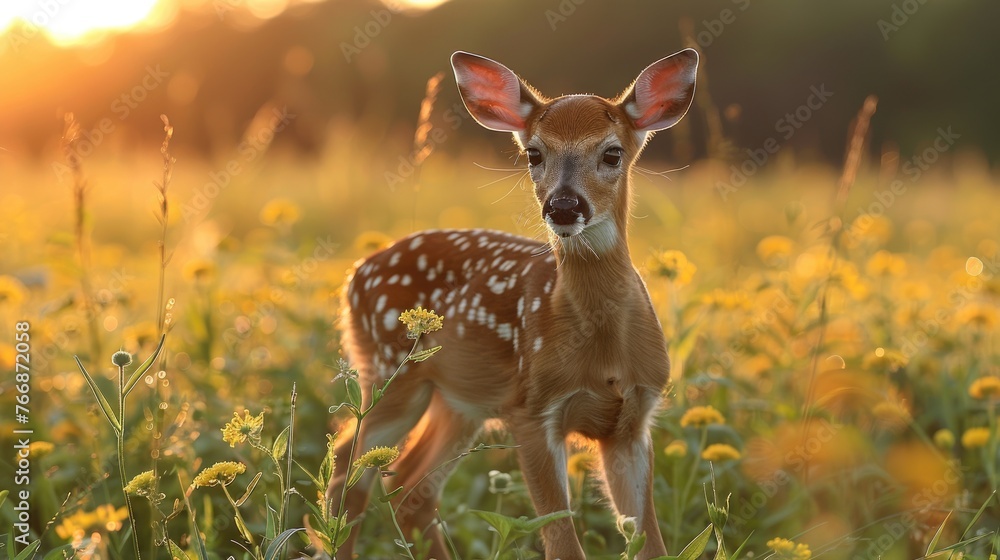 Fawn in a golden field at sunset Fawn in a golden field at sunset