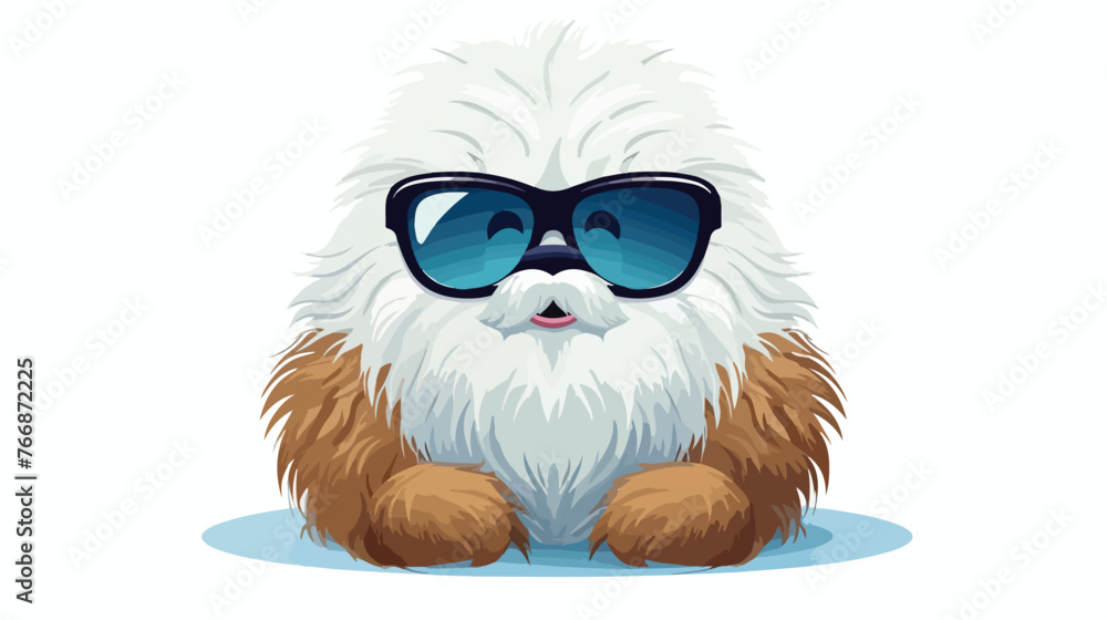 Cartoon yeti or bigfoot hairy character wearing sunglasses 