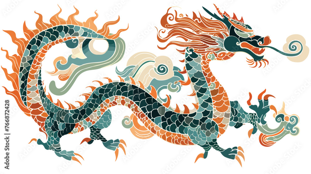 Celestial Dragon flat vector isolated on white background