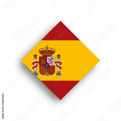 Spain flag - rhombus shape icon with dropped shadow isolated on white background